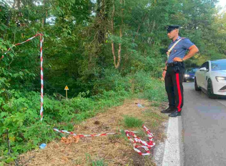 Carabinieri sul posto in cui è stato ucciso un motociclista a Sommo Lombardo