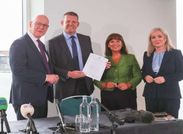 Da sinistra a destra: Rhun ap Iorweth (Galles), John Swinney (Scozia), Mary Lou McDonald e Michelle O 'Neill (Irlanda del Nord