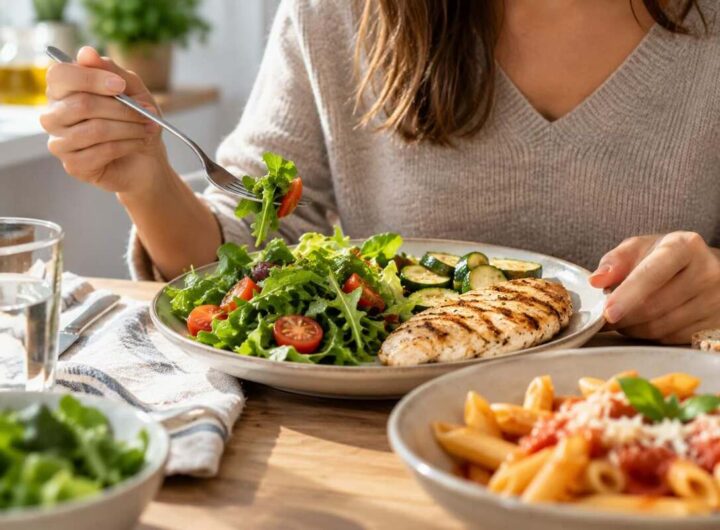 Insalata e pollo alla griglia a tavola