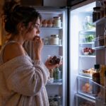 Spuntino di mezzanotte davanti al frigo