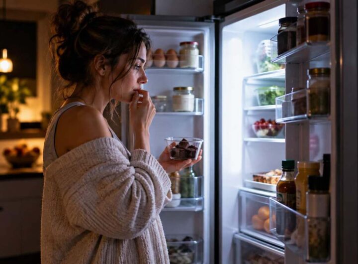 Spuntino di mezzanotte davanti al frigo