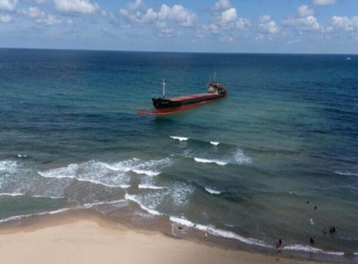 Una nave cargo vicino alla costa