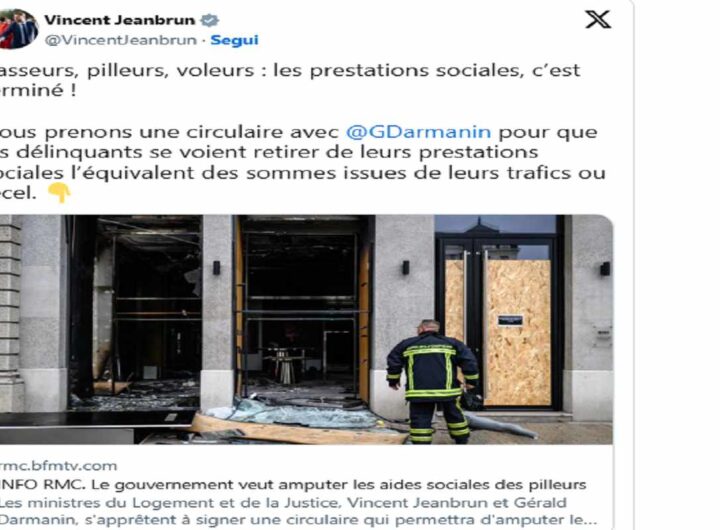 Il post su X del ministro dell'Edilizia Vincent Jeanbrun