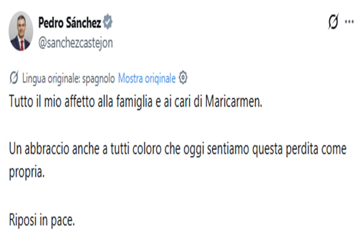 Sanchez sui social: "Sentiamo la perdita di Maricarmen come nostra"