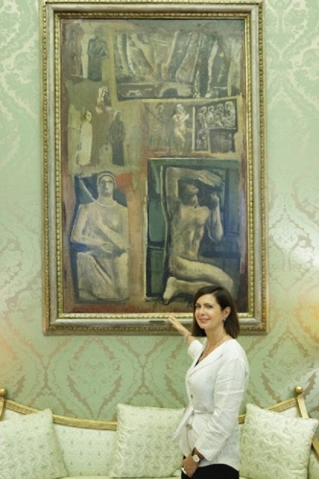Laura Boldrini, FOTO con il quadro di Mario Sironi: "Mai pensato di voler cancellare l'arte di epoca fascista"