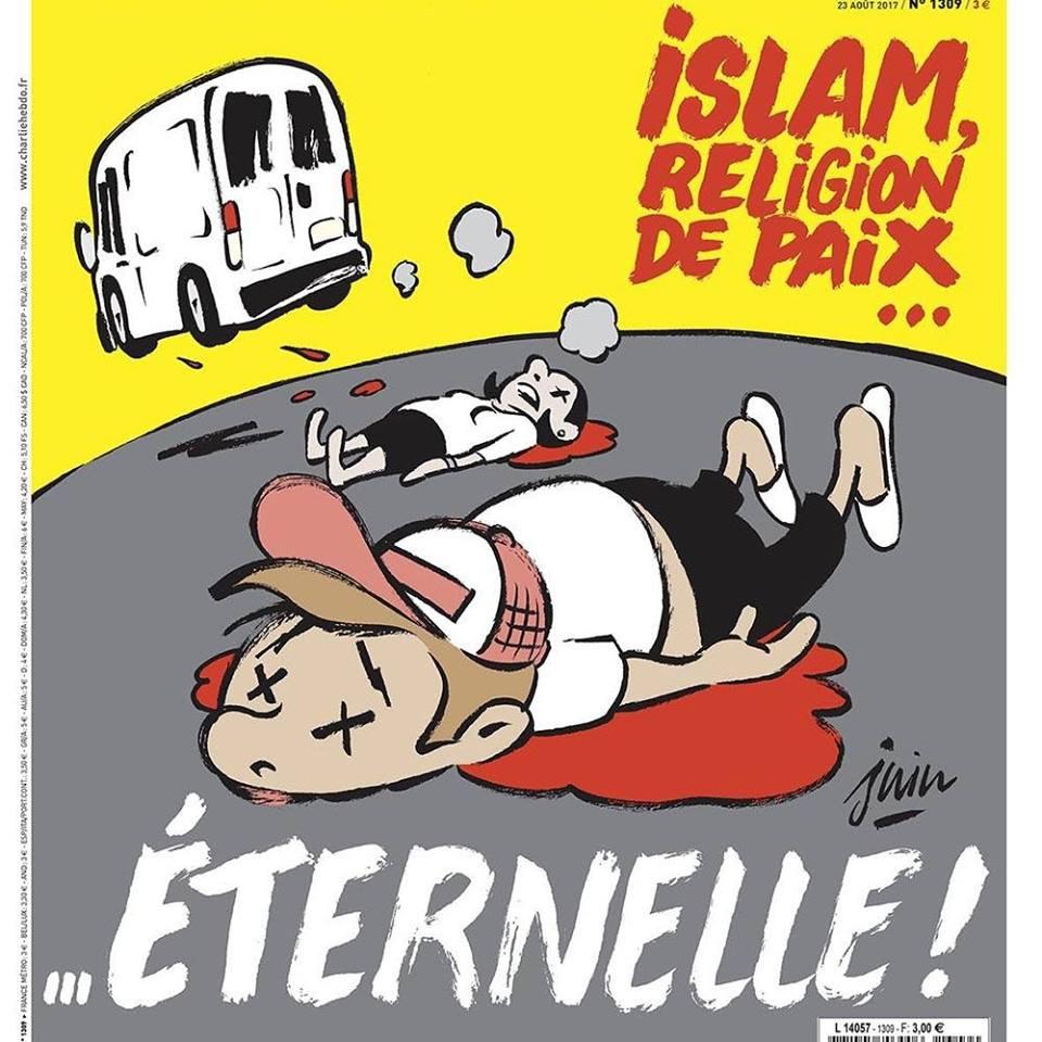 Charlie Hebdo, copertina dedicata all'attentato di Barcellona: "Islam religione di pace...eterna"