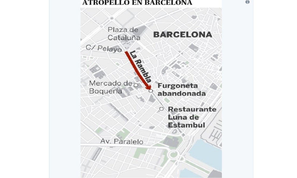 Una mappa pubblicata da El Pais mostra i luoghi dell’attacco: