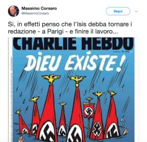 Massimo Corsaro contro Charlie Hebdo: "Isis dovrebbe tornare a finire il lavoro"