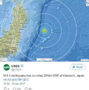 Giappone: Fukushima, terremoto 6.1 in mare vicino alla centrale