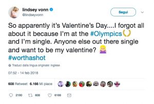 Lindsey Vonn appello social: "San Valentino? Qualcuno vuole passarlo con me?"