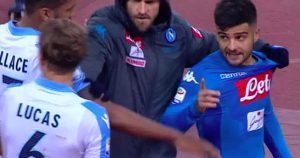 Napoli-Lazio, Lorenzo Insigne-Lucas Leiva quasi alle mani: scintille in campo