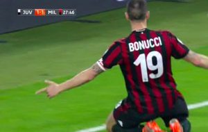 Bonucci video gol Juventus-Milan: esultanza plateale per l'ex bianconero