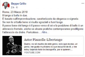 Beppe Grillo su Facebook: "Il tango si balla in due. Uno guida l'altro segue"