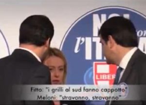Salvini, Meloni, Fitto. Il fuorionda rubato: "Al Sud i grillini fanno cappotto" VIDEO