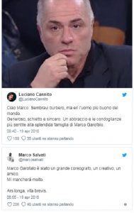 Il tweet di Luciano Cannito in ricordo di Marco Garofalo 