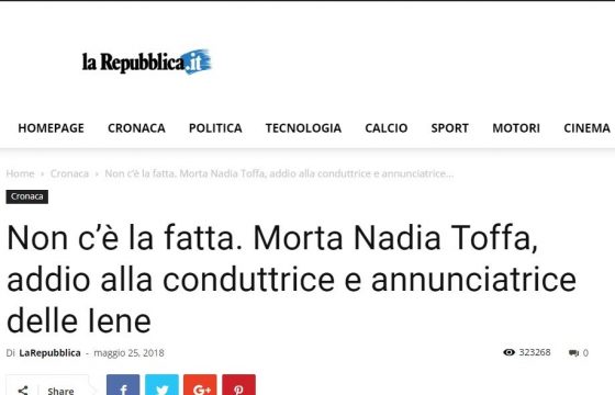 Nadia Toffa è morta, la bufala (con errore grammaticale) che fa il giro del Web