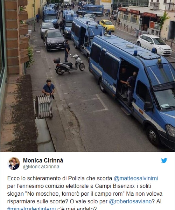 Monica Cirinnà posta FOTO mega scorta Salvini