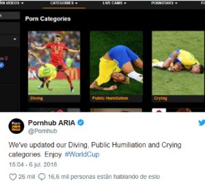 Neymar, Pornhub ironizza sulle sue simulazioni e crea tre nuove categorie: tuffi, umiliazione pubblica e pianto