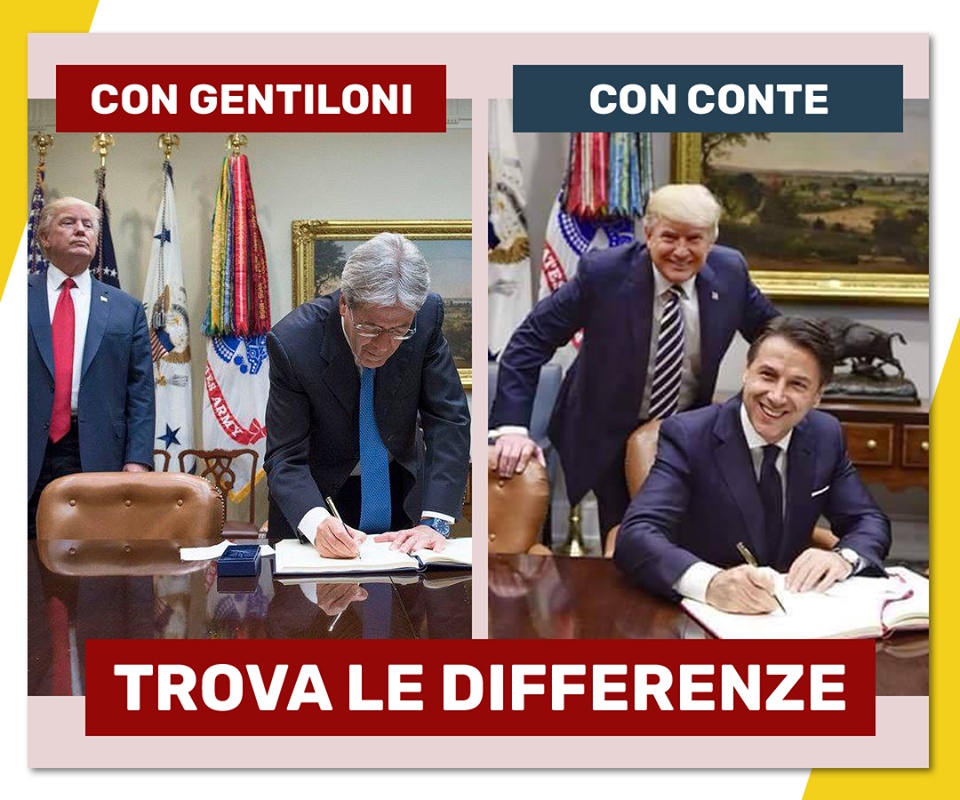 Conte e Gentiloni da Trump, M5s mette a confronto le foto: "Trova le differenze"