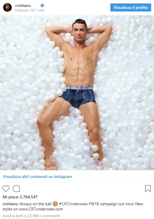 Cristiano Ronaldo, FOTO in slip per CR7 Underwear 
