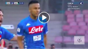 Napoli-Sassuolo 2-0 highlights e pagelle (Ounas esulta dopo il gol) 