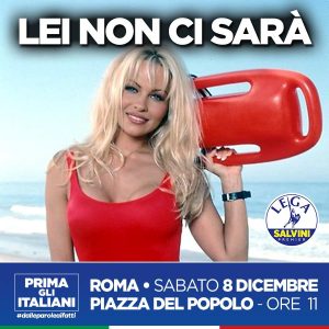 Salvini risponde a Pamela Anderson: anche lei esclusa da manifestazione