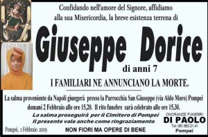 Giuseppe Dorice, foto su manifesti funebri non è bimbo ucciso a Cardito
