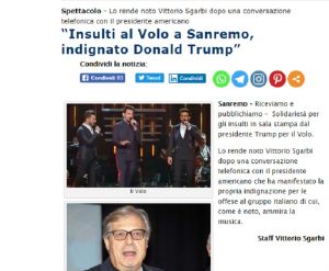 Sanremo 2019, Vittorio Sgarbi: "Ho sentito Trump. E' indignato per gli insulti contro Il Volo"