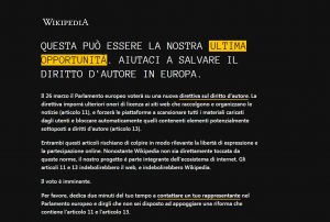 Wikipedia Italia oscura le sue pagine contro la riforma del copyright