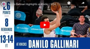 Danilo Gallinari show anche al Madison Square Garden, Clippers volano al quinto posto