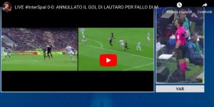 Lautaro Martinez video gol annullato in Spal-Inter, var segnala mano