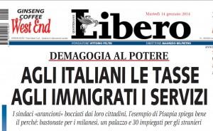 Libero: "Agli italiani le tasse, agli immigrati i servizi"