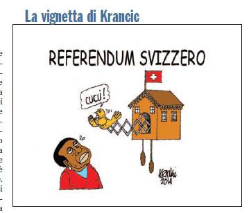  Cécile Kyenge e il referendum svizzero, la vignetta del Giornale  