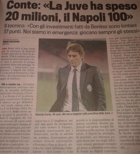 Antonio Conte polemico: "De Laurentiis ha speso più di 100 milioni" (foto dalla Gazzetta dello Sport)