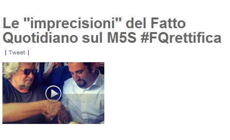Blog Beppe Grillo contro il Fatto Quotidiano per l'articolo su Cancelleri