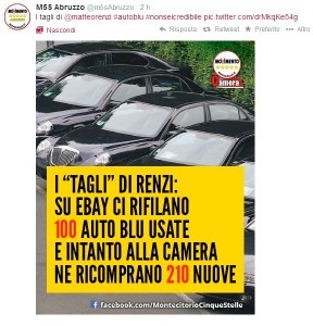 Blog Beppe Grillo: "#Renziemente sulle auto blu, ne acquista 210"