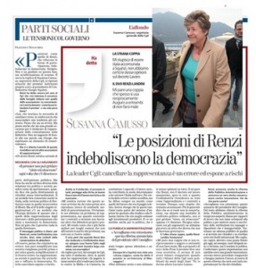 Susanna Camusso (Cgil): "Le posizioni di Renzi indeboliscono la democrazia"
