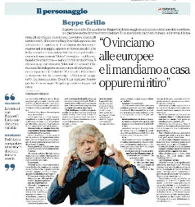 Beppe Grillo, intervista a Repubblica: "O vinciamo alle Europee o vado a casa"