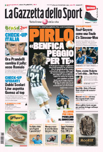 Juventus, Pirlo: "Benfica peggio per te..." (prima pagina Gazzetta)