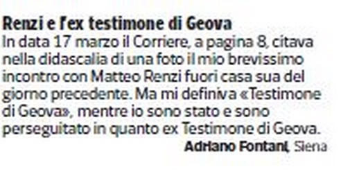 Adriano Fontani al Corriere: "Didascalia sbagliata, sono ex testimone di Geova"