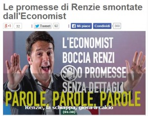 Blog Beppe Grillo: "Le promesse di Renzie smontate dall'Economist"