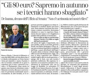 "80 euro? Sapremo in autunno se tecnici hanno sbagliato", De Ioanna sulla Stampa