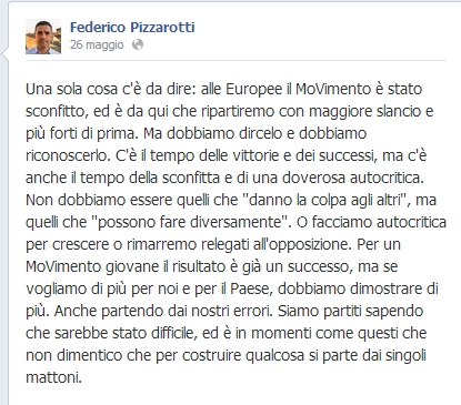 Europee, Federico Pizzarotti: "M5s è stato sconfitto, ora facciamo autocritica"
