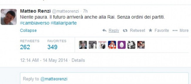 Renzi dopo Ballarò su Twitter: "Niente paura, futuro arriverà anche alla Rai"