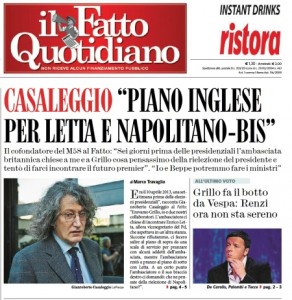 Marco Travaglio, l'intervista a Casaleggio: "Piano inglese per Letta e Napolitano-bis"