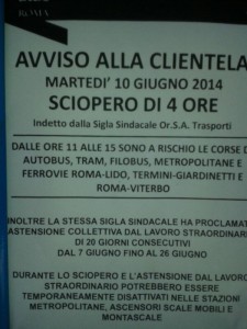 Sciopero trasporti Roma 10 giugno 2014: orari e fasce di garanzia