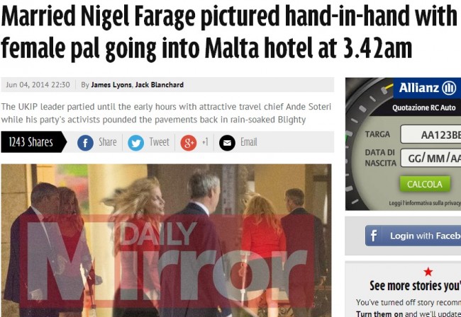 Nigel Farage mano nella mano con una bionda: lo "scoop" del Daily Mirror (foto)