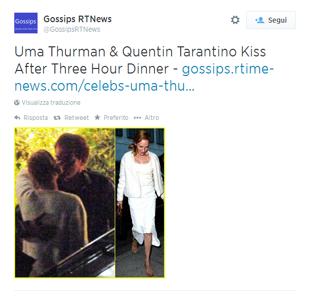 Uma Thurman e Quentin Tarantino, la foto del bacio