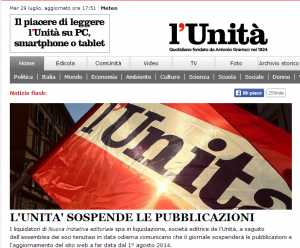 L'unità, pubblicazioni sospese dall'1 agosto: "Fine della corsa"