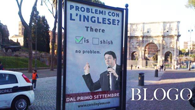 Rima, Matteo Renzi nel cartellone parodia: "Problemi con l'inglese?" (foto)